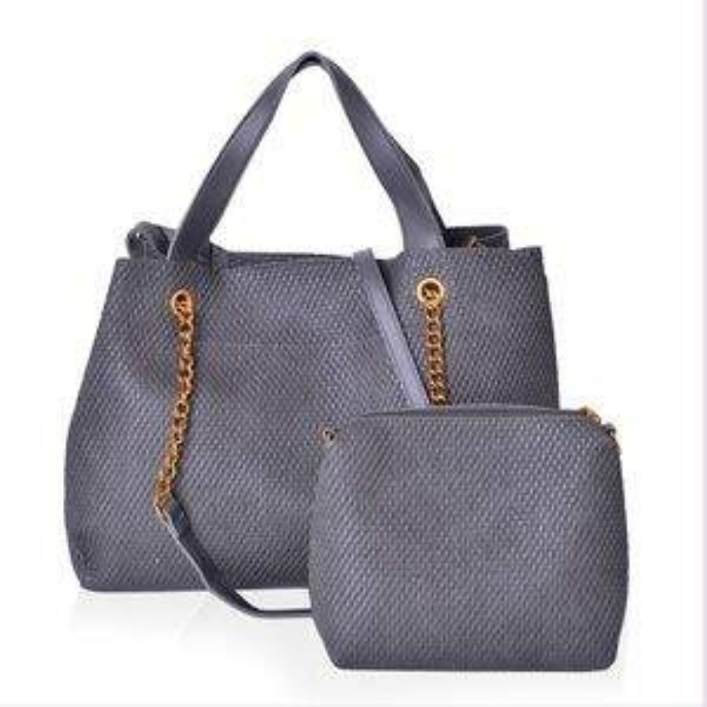 Gray faux leather Hobo bag with pouch and strap